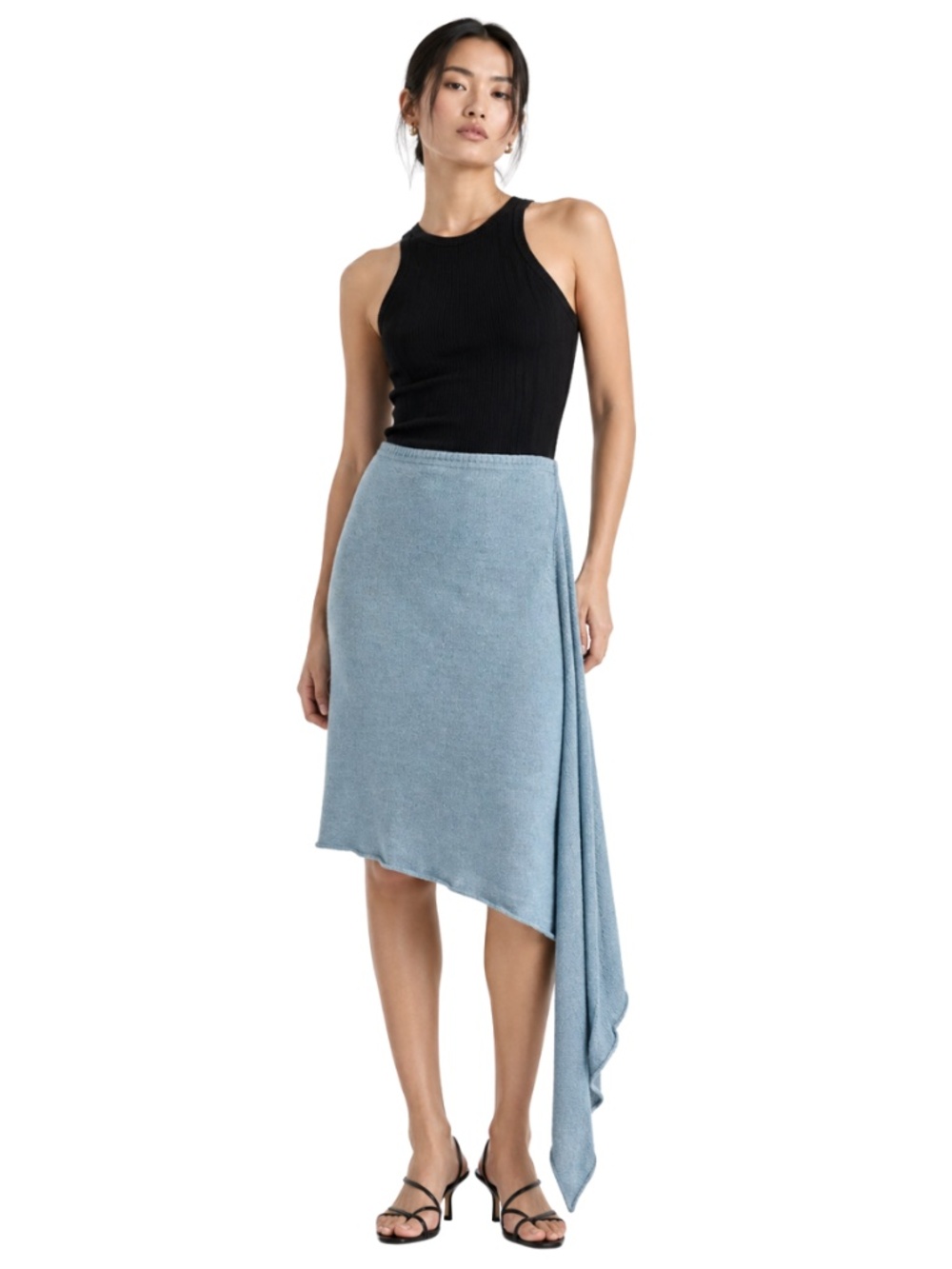 Asymmetrical Light Blue Knit Draped Skirt